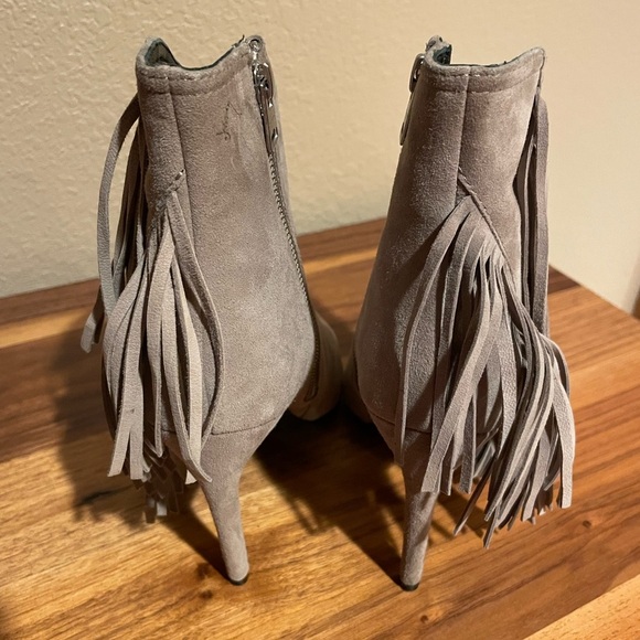All Saints Gray Fall Fringe Suede Ankle Booties - Picture 2 of 7